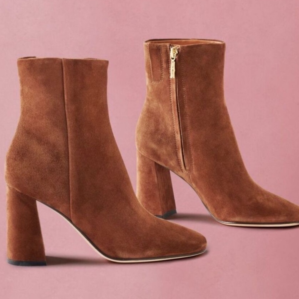 J. McLaughlin / Evie Suede Booties square toe block heel in Cocoa Brown Size 6
